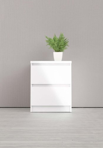 TVILUM Naia natbord - hvid hjglans tr, m. 2 skuffer