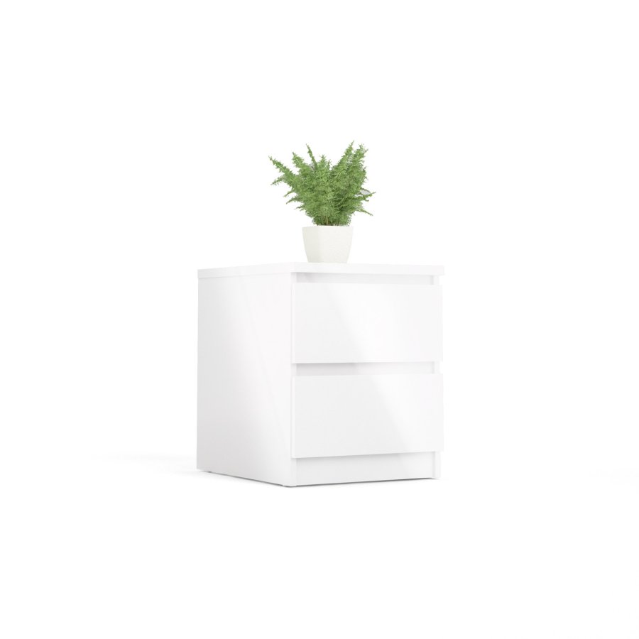 TVILUM Naia natbord - hvid hjglans tr, m. 2 skuffer