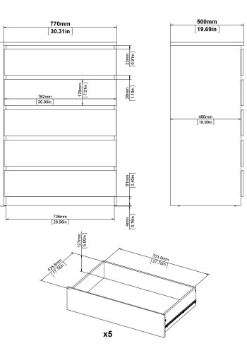 TVILUM Naia kommode - hvid hjglans tr, m. 5 skuffer