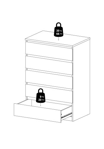 TVILUM Naia kommode - hvid hjglans tr, m. 5 skuffer