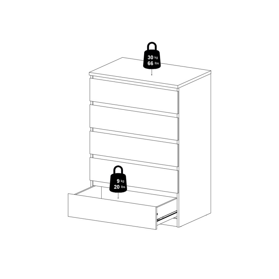 TVILUM Naia kommode - hvid hjglans tr, m. 5 skuffer