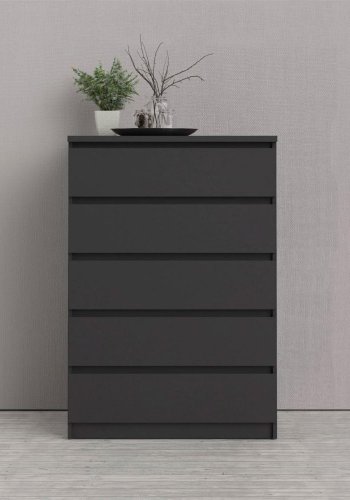 TVILUM Naia kommode, m. 5 skuffer - sort folie og plastik