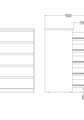 TVILUM Naia kommode, m. 5 skuffer - sort folie og plastik