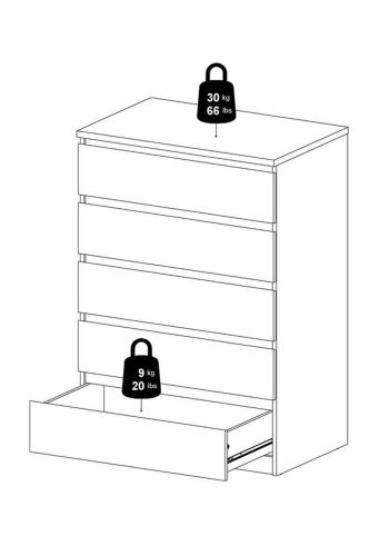 TVILUM Naia kommode, m. 5 skuffer - sort folie og plastik