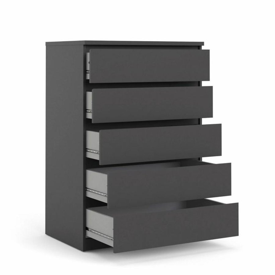 TVILUM Naia kommode, m. 5 skuffer - sort folie og plastik