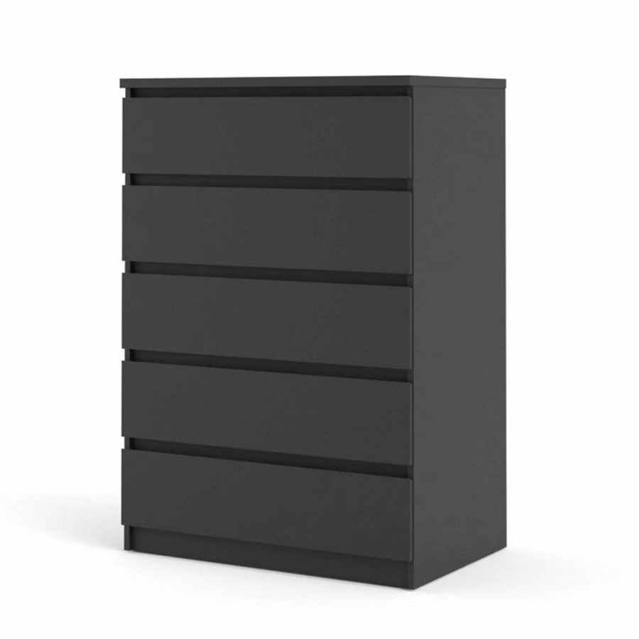 TVILUM Naia kommode, m. 5 skuffer - sort folie og plastik
