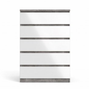 TVILUM Naia kommode, m. 5 skuffer - hvid/gr folie og plastik