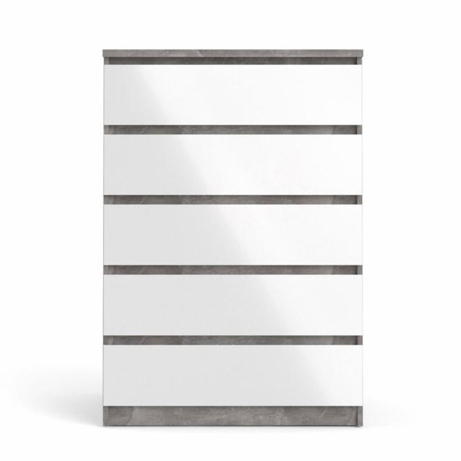 TVILUM Naia kommode, m. 5 skuffer - hvid/gr folie og plastik