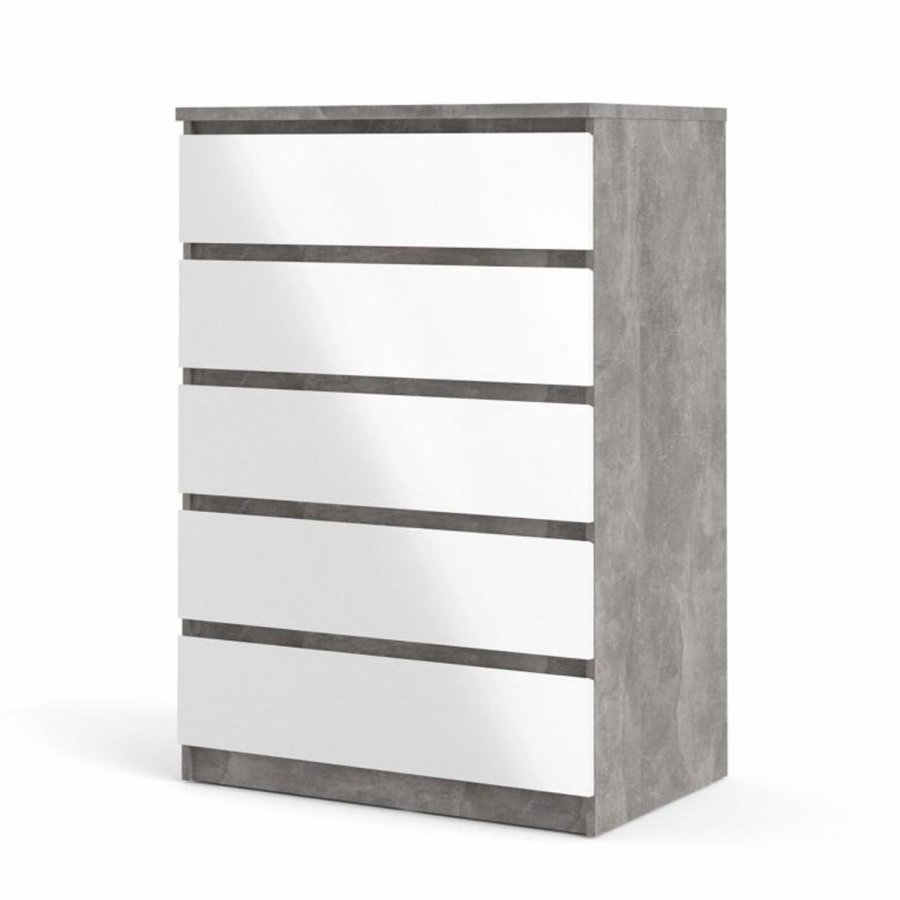 TVILUM Naia kommode, m. 5 skuffer - hvid/gr folie og plastik