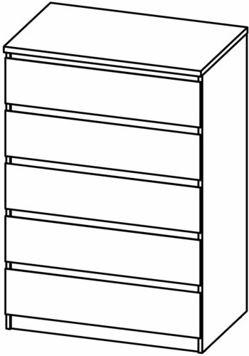 TVILUM Naia kommode, m. 5 skuffer - hvid/gr folie og plastik