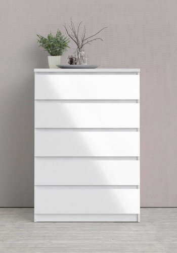TVILUM Naia kommode - hvid hjglans tr, m. 5 skuffer