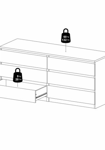 TVILUM Naia dobbelt kommode, m. 6 skuffer - sort folie og plastik