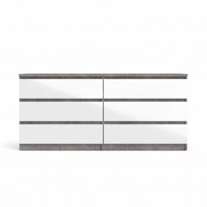 TVILUM Naia dobbelt kommode, m. 6 skuffer - gr/hvid folie og plastik