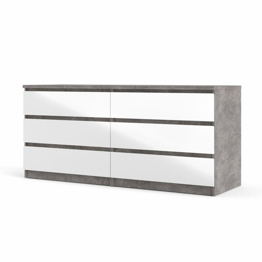 TVILUM Naia dobbelt kommode, m. 6 skuffer - gr/hvid folie og plastik