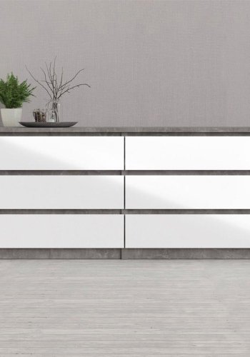 TVILUM Naia dobbelt kommode, m. 6 skuffer - gr/hvid folie og plastik