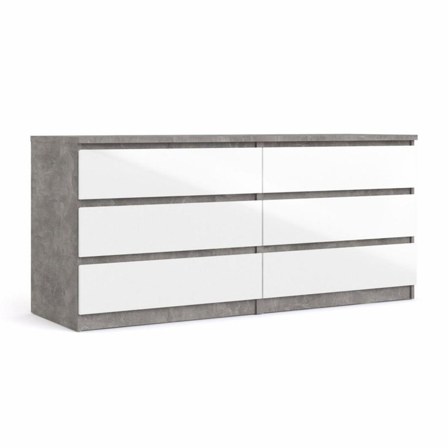 TVILUM Naia dobbelt kommode, m. 6 skuffer - gr/hvid folie og plastik