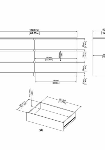 TVILUM Naia dobbelt kommode, m. 6 skuffer - gr/hvid folie og plastik