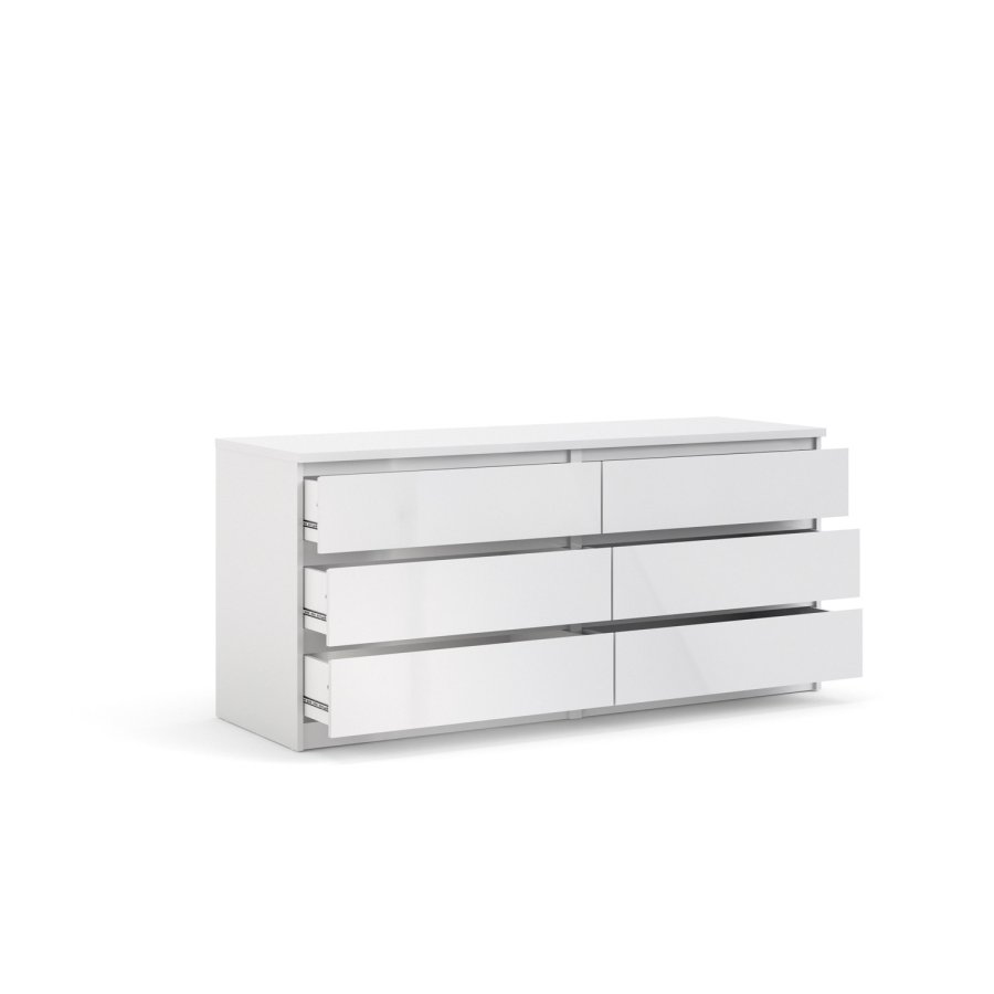 TVILUM Naia kommode -hvid hjglans tr, m. 6 skuffer