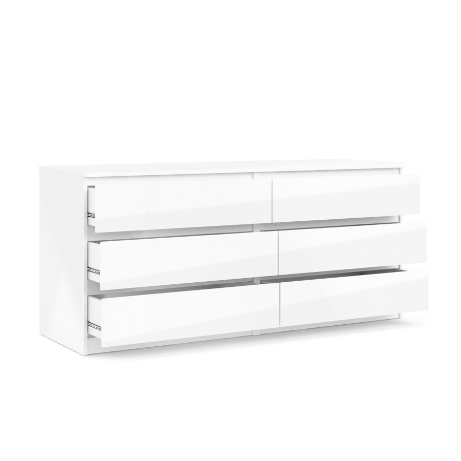 TVILUM Naia kommode -hvid hjglans tr, m. 6 skuffer