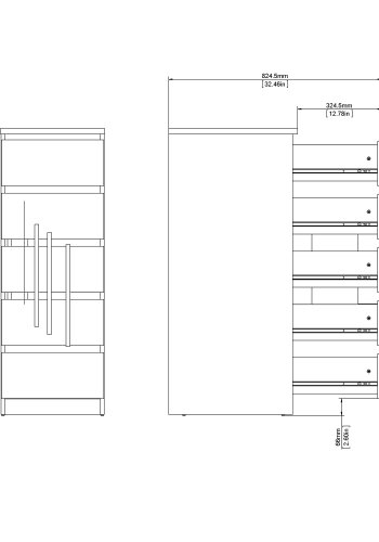 TVILUM Naia kommode - hvid hjglans tr, m. 5 skuffer, smal 