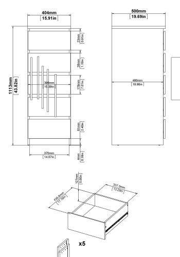TVILUM Naia kommode - hvid hjglans tr, m. 5 skuffer, smal 