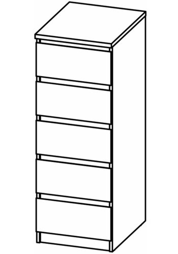TVILUM Naia kommode, m. 5 skuffer - sort folie og plastik
