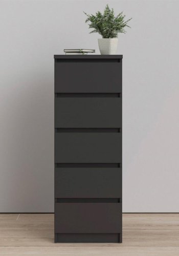 TVILUM Naia kommode, m. 5 skuffer - sort folie og plastik