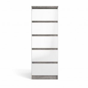 TVILUM Naia kommode, m. 5 skuffer - hvid/gr folie og plastik