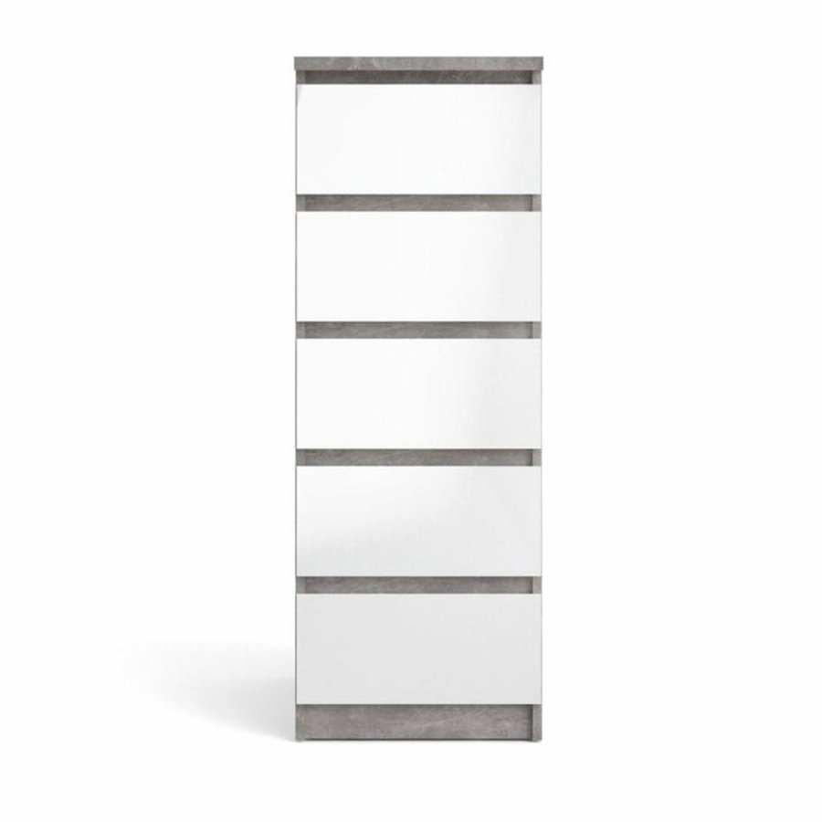 TVILUM Naia kommode, m. 5 skuffer - hvid/gr folie og plastik