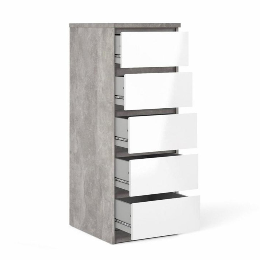 TVILUM Naia kommode, m. 5 skuffer - hvid/gr folie og plastik