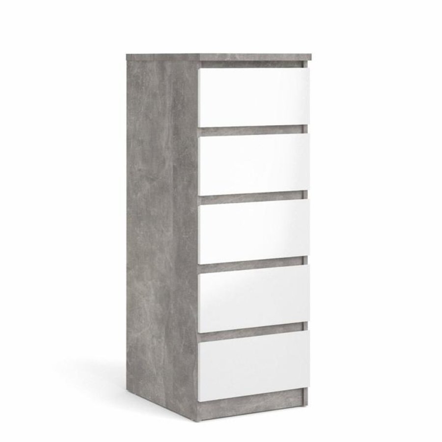 TVILUM Naia kommode, m. 5 skuffer - hvid/gr folie og plastik