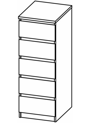 TVILUM Naia kommode, m. 5 skuffer - hvid/gr folie og plastik