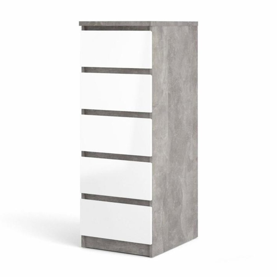 TVILUM Naia kommode, m. 5 skuffer - hvid/gr folie og plastik