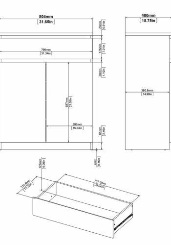 TVILUM Naia sknk, m. 2 lger og 1 skuffe - sort spnplade (80,4x40)