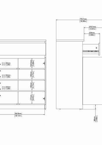 TVILUM Naia sknk, m. 2 lger og 1 skuffe - gr/hvid folie (80,4x40)
