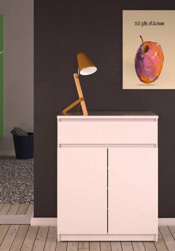 TVILUM Naia sknk - hvid hjglans tr, m. 2 lger og 1 skuffe