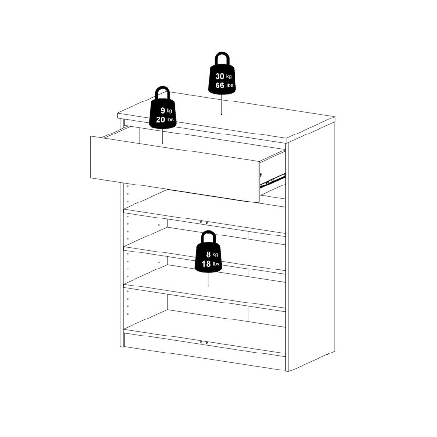 TVILUM Naia sknk - hvid hjglans tr, m. 2 lger og 1 skuffe