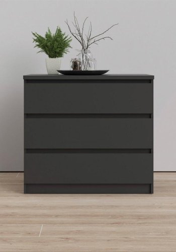 TVILUM Naia kommode, m. 3 skuffer - sort folie og plastik