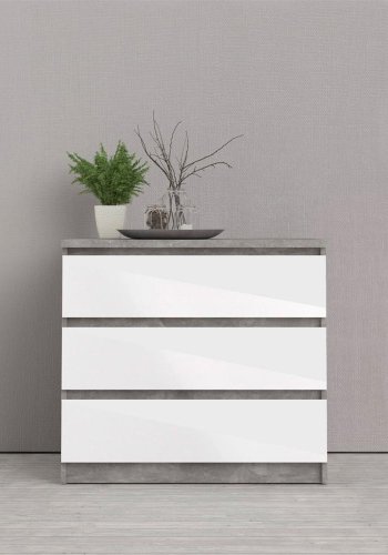 TVILUM Naia kommode, m. 3 skuffer - hvid/gr folie og plastik