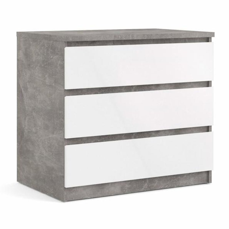 TVILUM Naia kommode, m. 3 skuffer - hvid/gr folie og plastik