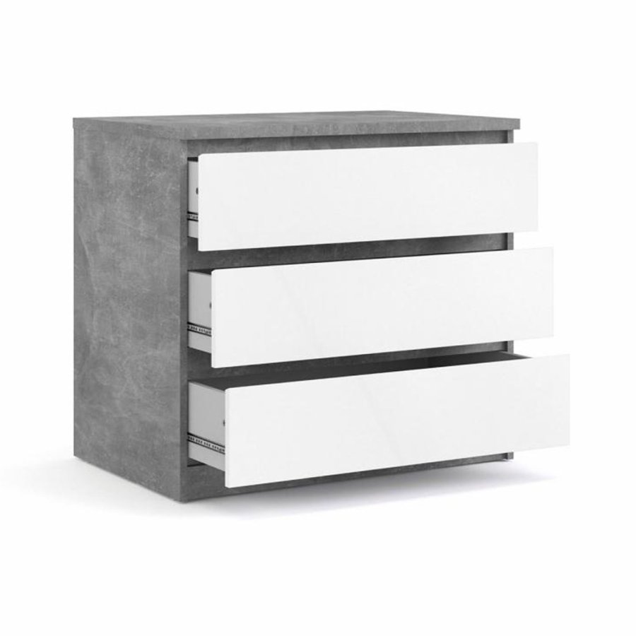 TVILUM Naia kommode, m. 3 skuffer - hvid/gr folie og plastik