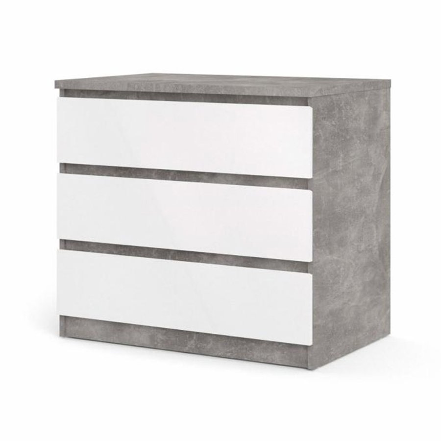 TVILUM Naia kommode, m. 3 skuffer - hvid/gr folie og plastik