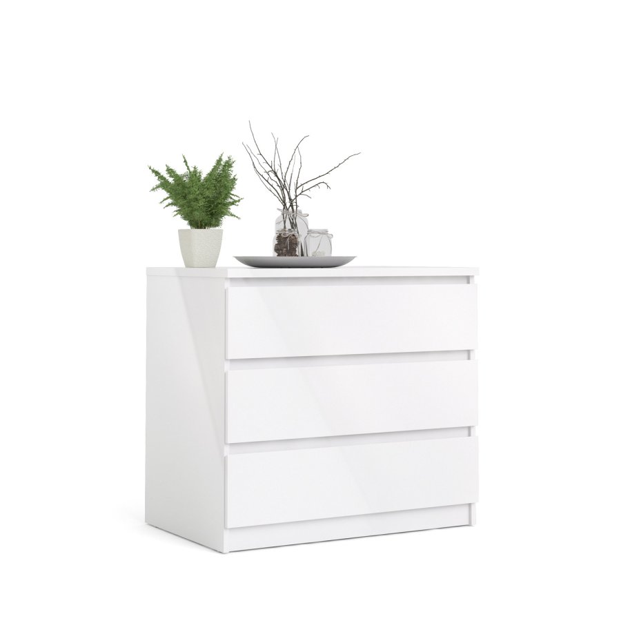 TVILUM Naia kommode - hvid hjglans tr, m. 3 skuffer