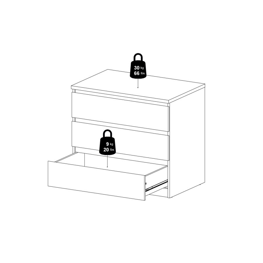 TVILUM Naia kommode - hvid hjglans tr, m. 3 skuffer