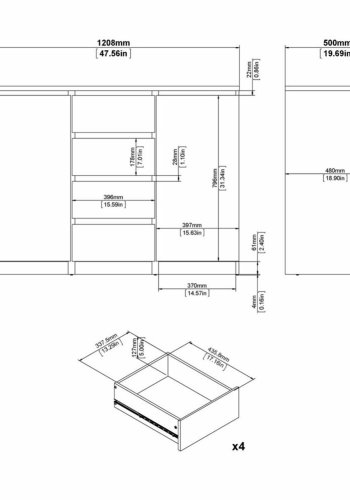 TVILUM Naia sknk, m. 2 lger og 4 skuffer - gr og hvid folie (120,8x50)