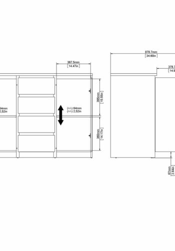 TVILUM Naia sknk, m. 2 lger og 4 skuffer - gr og hvid folie (120,8x50)