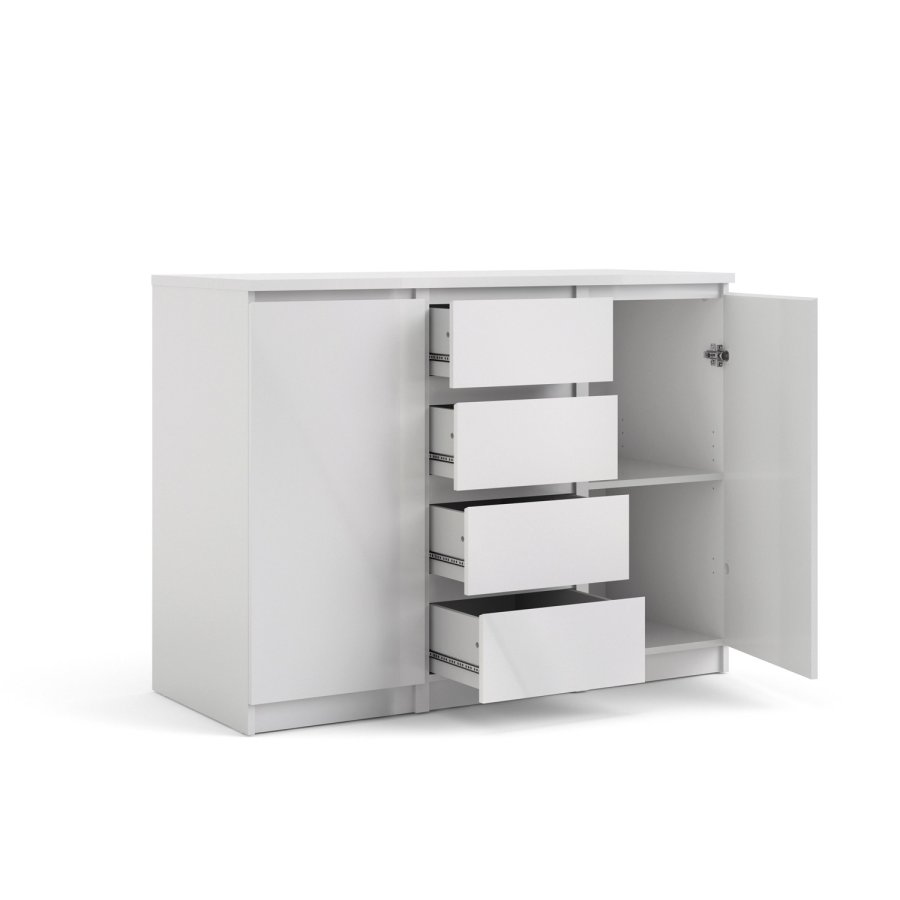 TVILUM Naia sknk - hvid hjglans tr, m. 2 lger og 4 skuffe