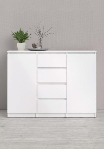 TVILUM Naia sknk - hvid hjglans tr, m. 2 lger og 4 skuffe