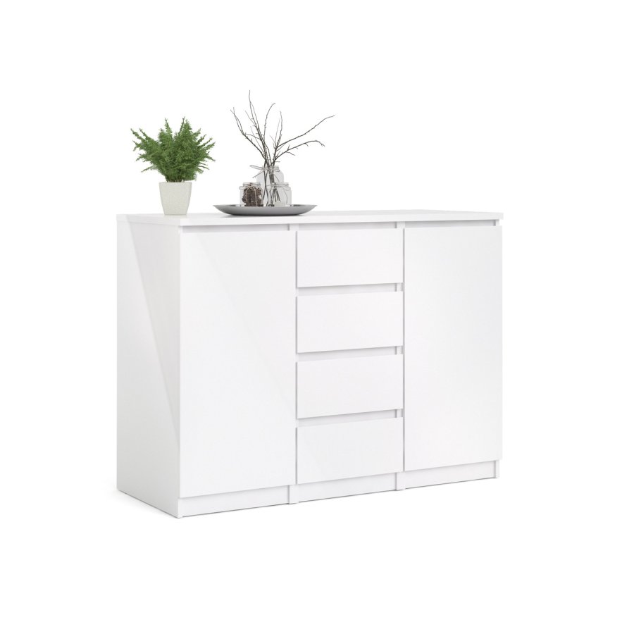 TVILUM Naia sknk - hvid hjglans tr, m. 2 lger og 4 skuffe