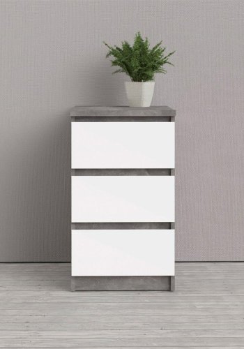 TVILUM Naia kommode, m. 3 skuffer - hvid/gr folie og plastik